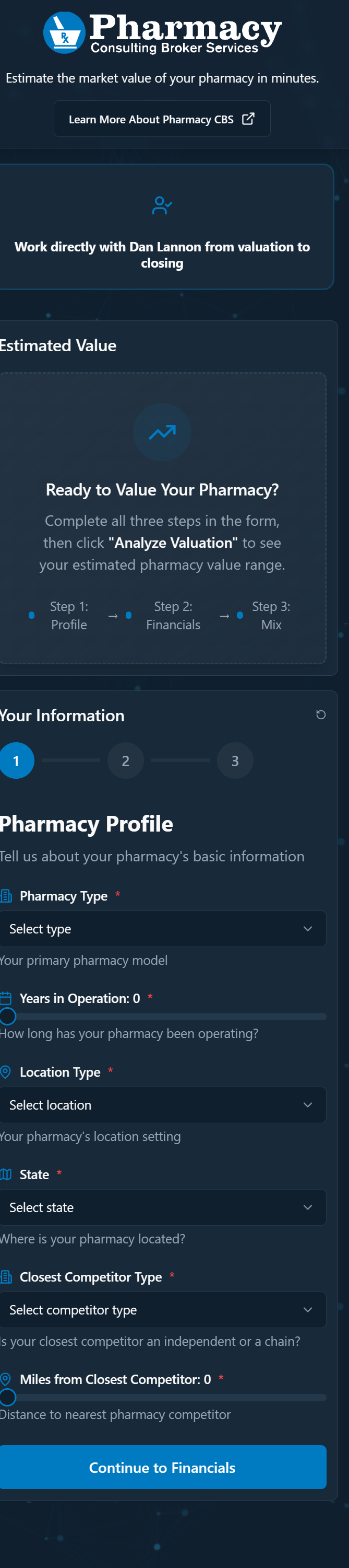 Pharmacy Valuation Tool Interface
