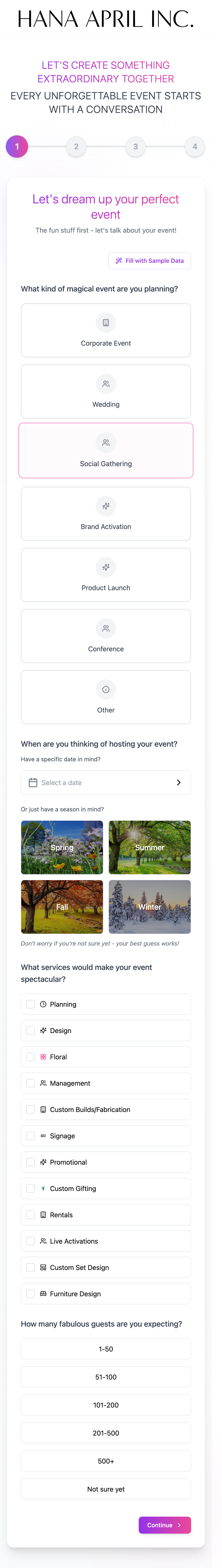 Event Planning Wizard Interface