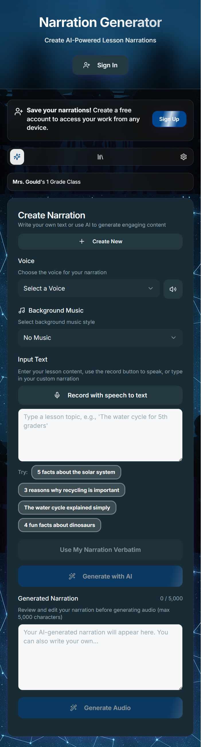 Classroom Narration Interface